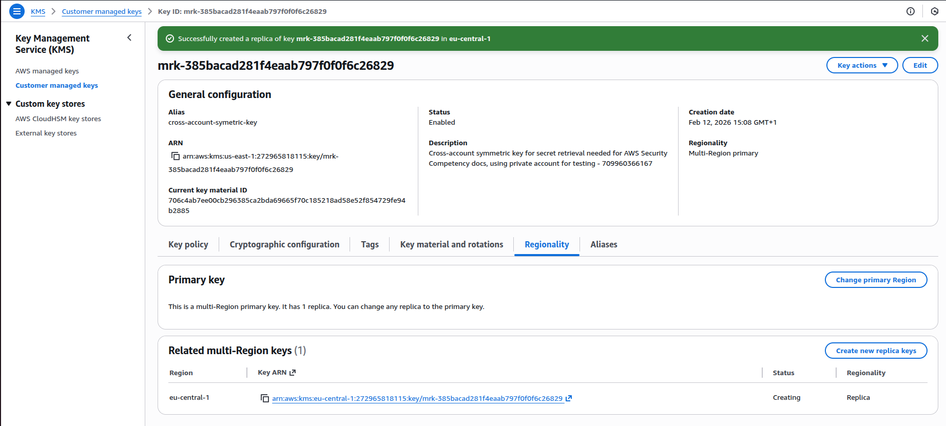 AWS Secrets Manager Cross Account KMS Configure Replica